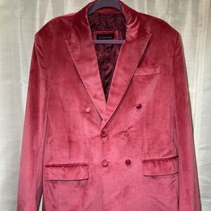 Elegant Velvet Double-Breasted Blazer in Deep Pink